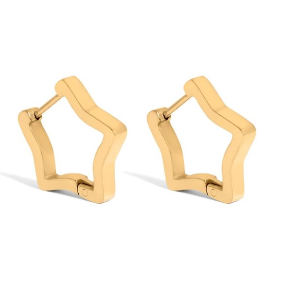 Gold Star Huggie Hoop Earrings | Hypoallergenic, Tarnish & Water-Resistant - Picture 1 of 2